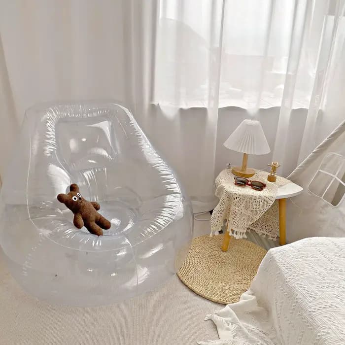 Chaise longue gonflable transparente, canapé simple gonflable en PVC transparent pour intérieur et e