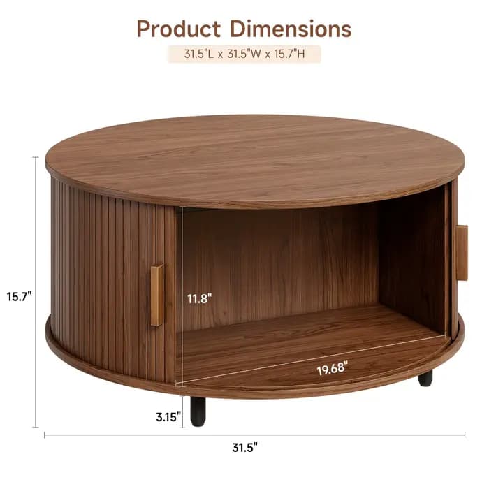 Table basse ronde avec rangement, table basse moderne de 31,5 po avec 360 ° Porte coulissante incu