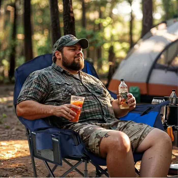 Chaise de camping XL surdimensionnée pour adultes, chaise pliante rembourrée robuste avec support de
