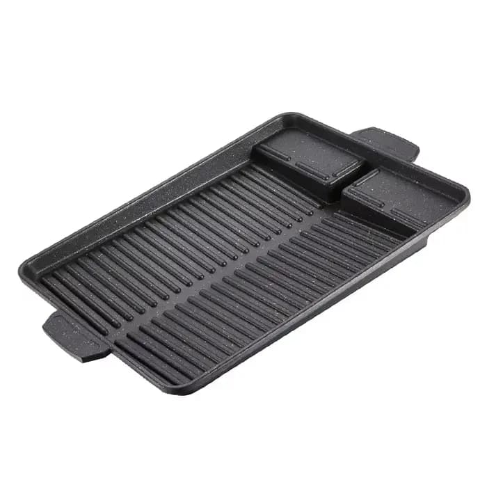 Plaque de cuisson BBQ portable 32 x 26 cm avec revêtement antiadhésif pour réchaud à gaz butane, pla