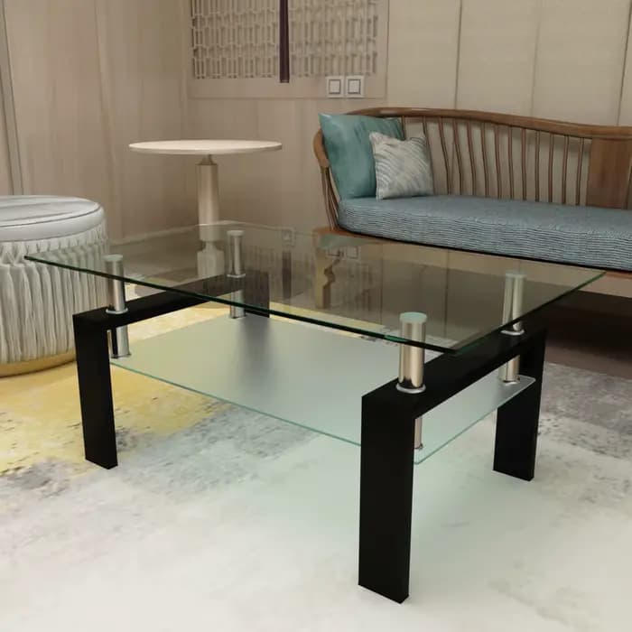 Table basse rectangulaire en verre noir, table basse transparente, tables centrales d'appoint modern