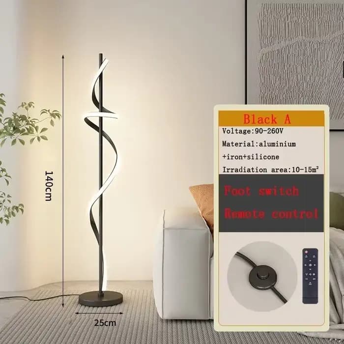 Lampe décorative en spirale côté canapé, lumière moderne, style luxueux, ligne créative, salon minim