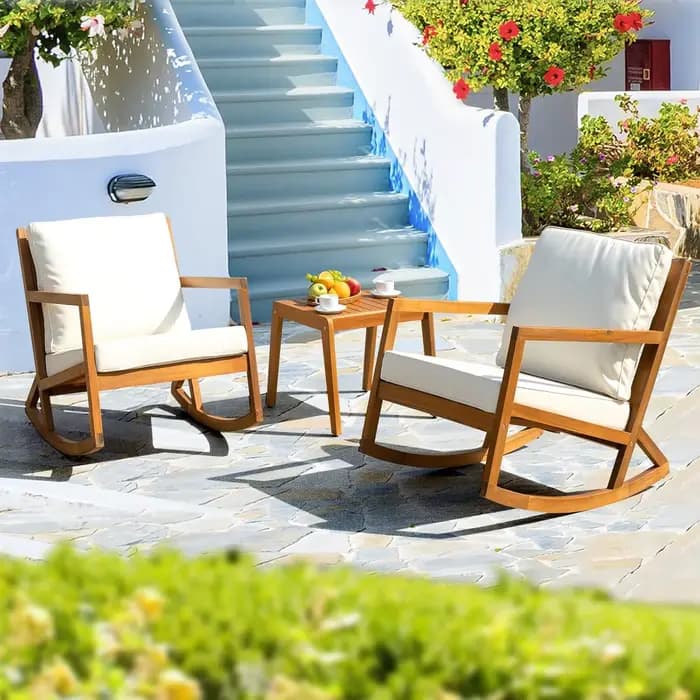 Chaises à bascule design robuste capacité 400lbs ensemble de bistro de patio en bois 3 pièces extéri