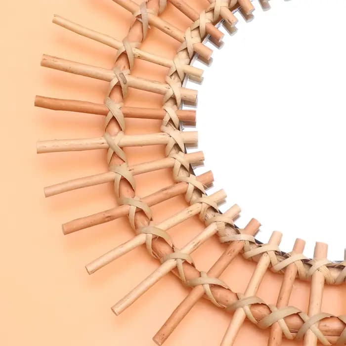 Miroir mural en osier naturel, miroir décoratif suspendu élégant avec texture rustique, idéal pour l