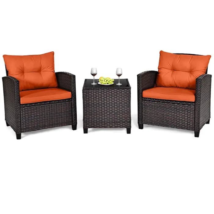 Ensemble de meubles en rotin, baume hioned, canapé de conversation, orange, 3 pièces