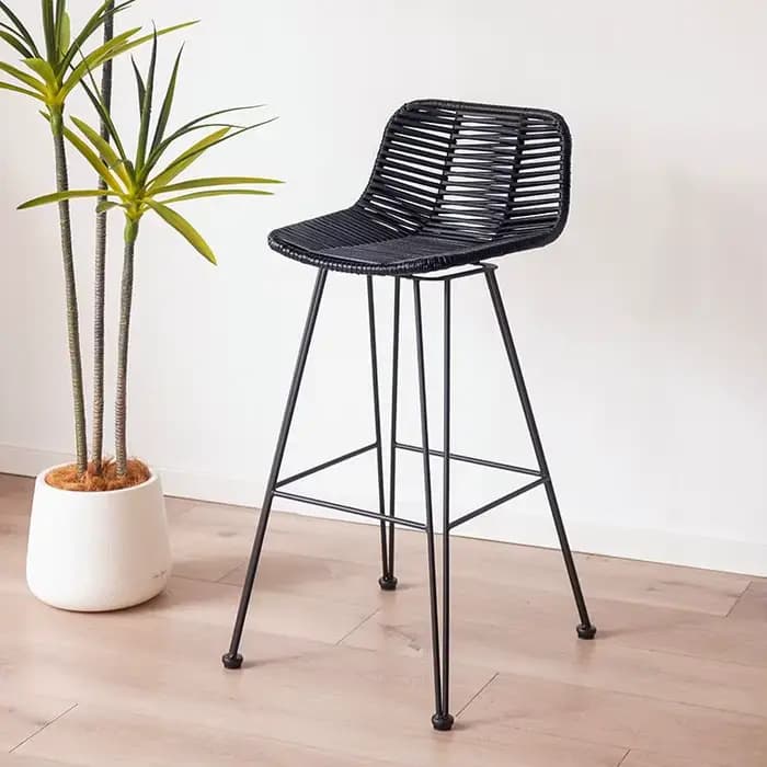 Tabouret de bar haut scandinave en rotin tressé, chaise de comptoir pour extérieur et intérieur, siè