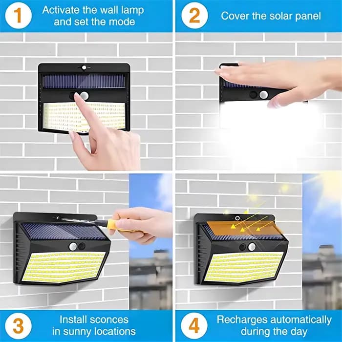 138/468/238 LED lumière solaire extérieure étanche pour jardin alimenté lumière du soleil rue appliq