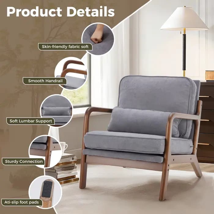JHK chaise moderne du milieu du siècle chaise d'appoint avec accoudoirs et coussin de taille chaises