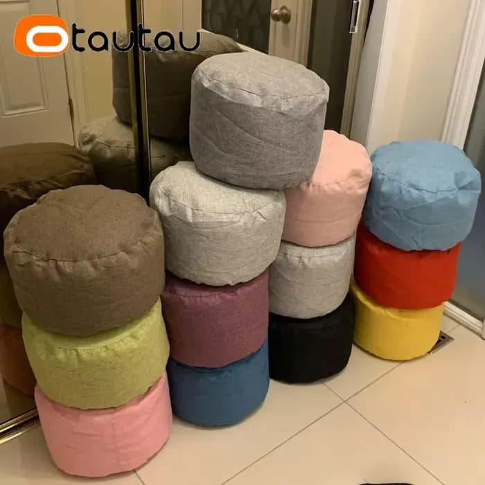 OTAUTAU Chaise de pouf en lin avec remplissage Pouf Ottoman Repose-pieds Tatami Tabouret rond Futon