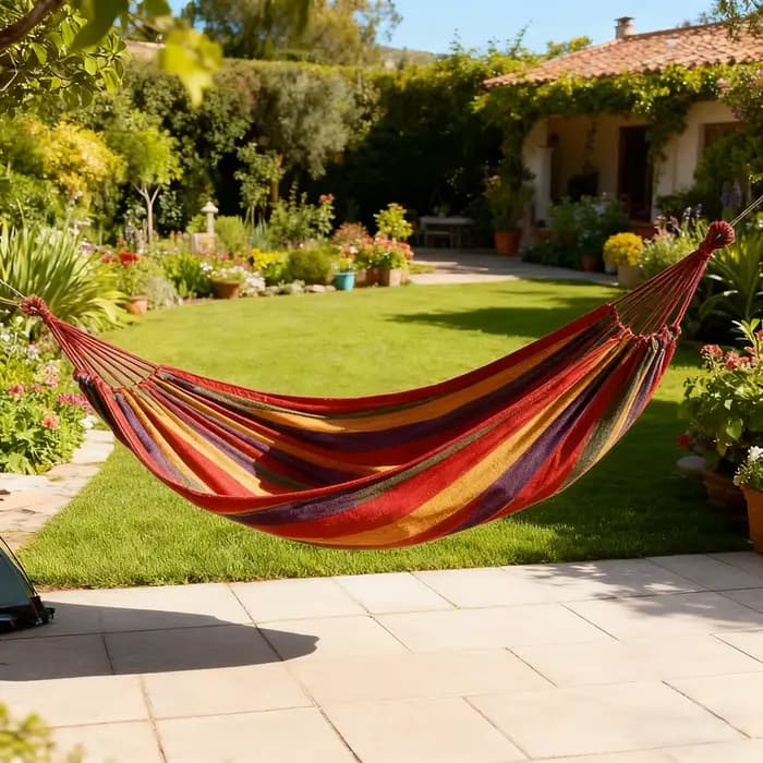 Hamac Double en Toile de Coton avec Sangles d'Arbre, 2 Mortes, pour Jardin Extérieur et Nik( Rouge,