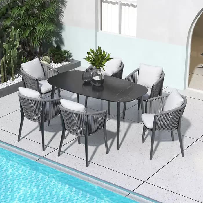 Fulin terrasse extérieur Restaurant Patio jardin ensemble meubles corde tissée chaise de salle à manger extérieure