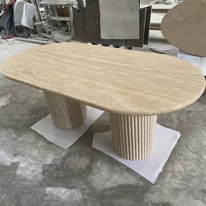 Table à manger moderne en travertin beige