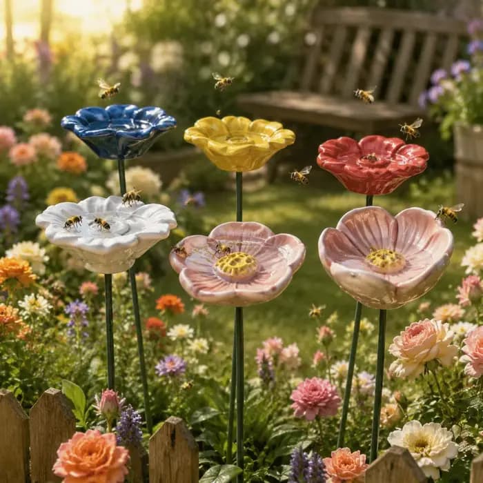 Abreuvoir de jardin en résine en forme de fleur