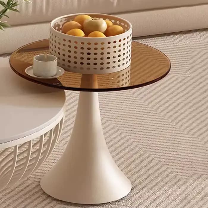 Table basse ronde avec plateau en verre français