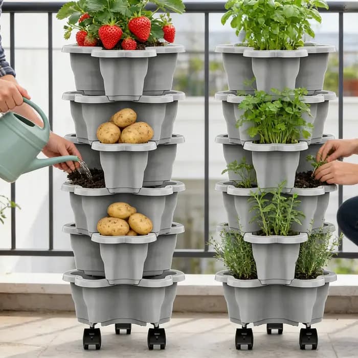 Jardinière verticale Plant Tower à 6 niveaux avec roulettes