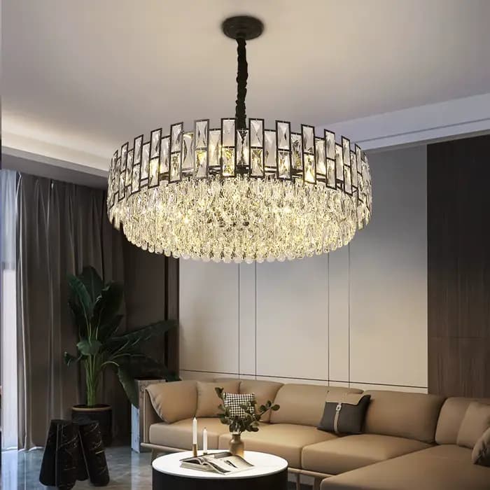Lustre en cristal noir pour salon, décoration de maison moderne, lampe suspendue ronde, luminaire de chambre à coucher, Lustre Led de luxe en cristal