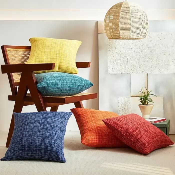 Lot de 2 housses de coussin imperméables d'extérieur 45x45 cm en coton et lin tissé