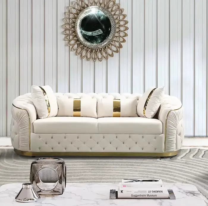 Ensemble de canapé sectionnel Chesterfield de luxe avec boutons en tissu
