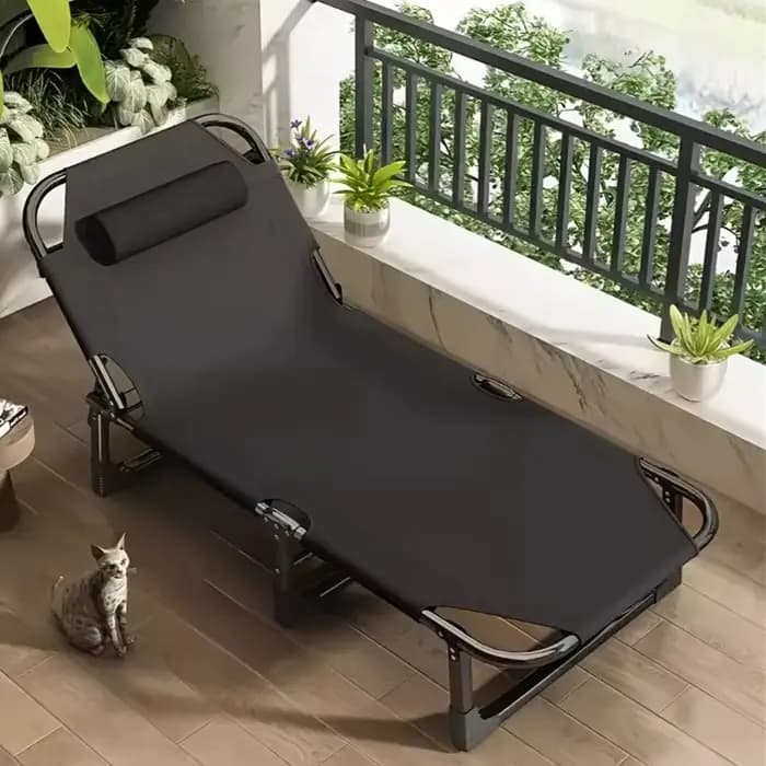 Lit pliant portable d'extérieur et chaise longue avec appui-tête