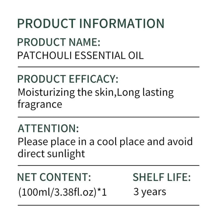 Huile essentielle de patchouli pour diffuseurs, huile essentielle hydratante, nourrissante, hydratante, de massage