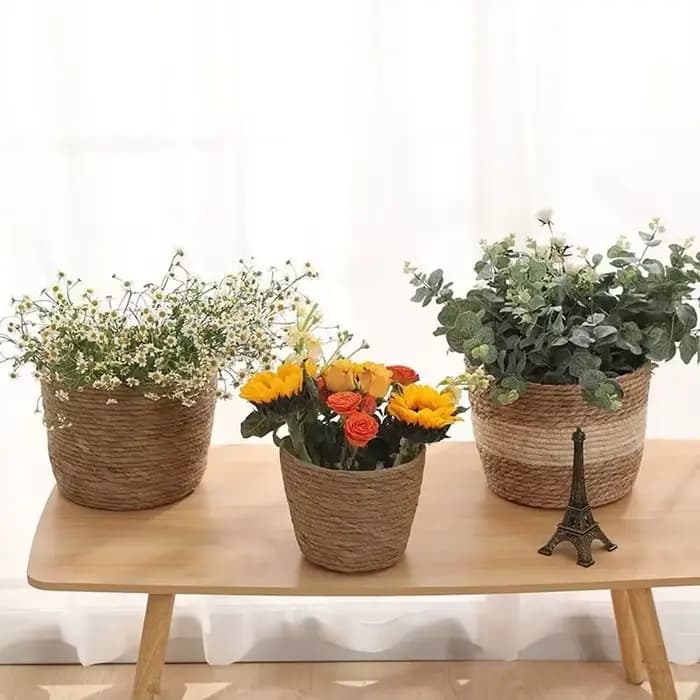1 pièces pour Terraces de jardin Pot de fleur panier de jardinière rotin paille herbe tissé Pot de fleurs Mini/S/M/L décoration de meubles