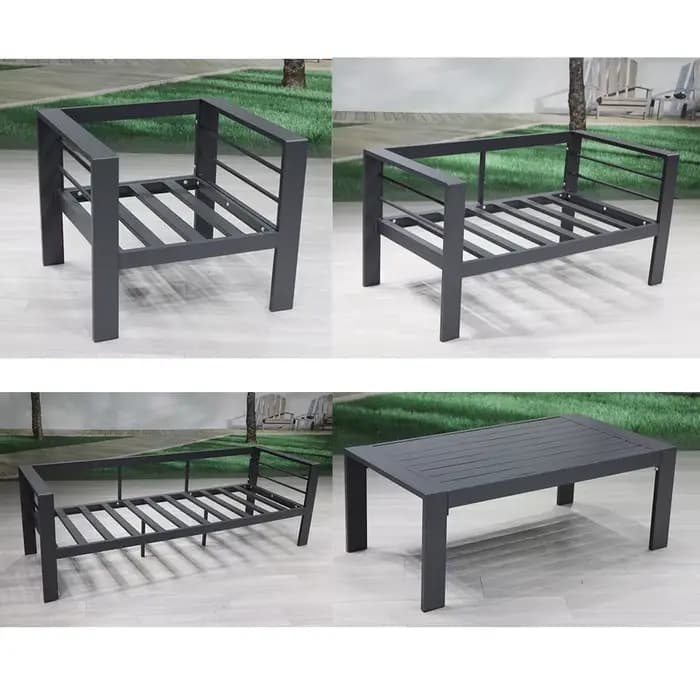 Ensemble de meubles de patio en aluminium gris moderne pour jardin extérieur, villa et cour
