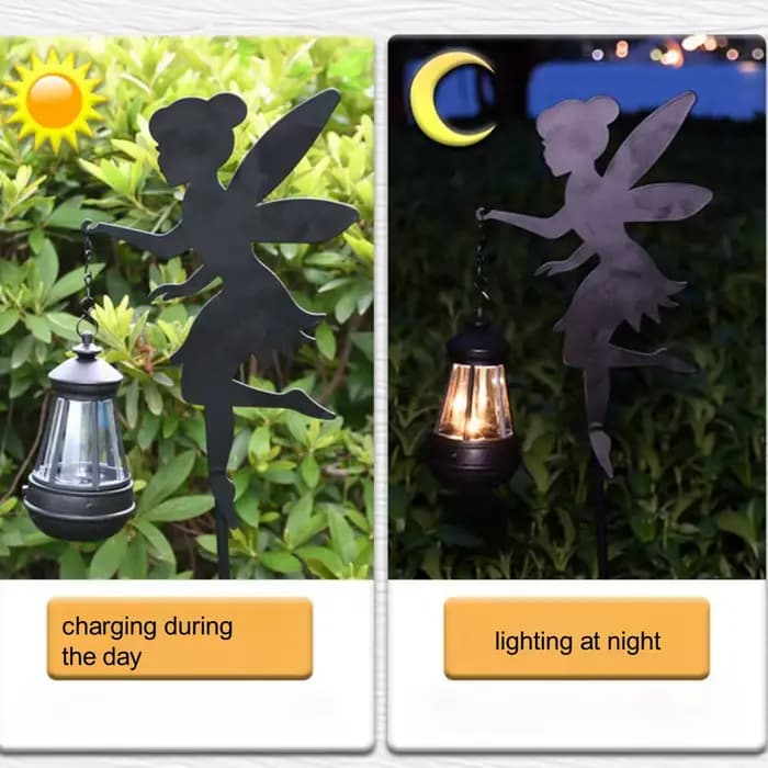 Décor de jardin féerique solaire Statues de fée en métal avec Globe en verre craquelé Lanternes