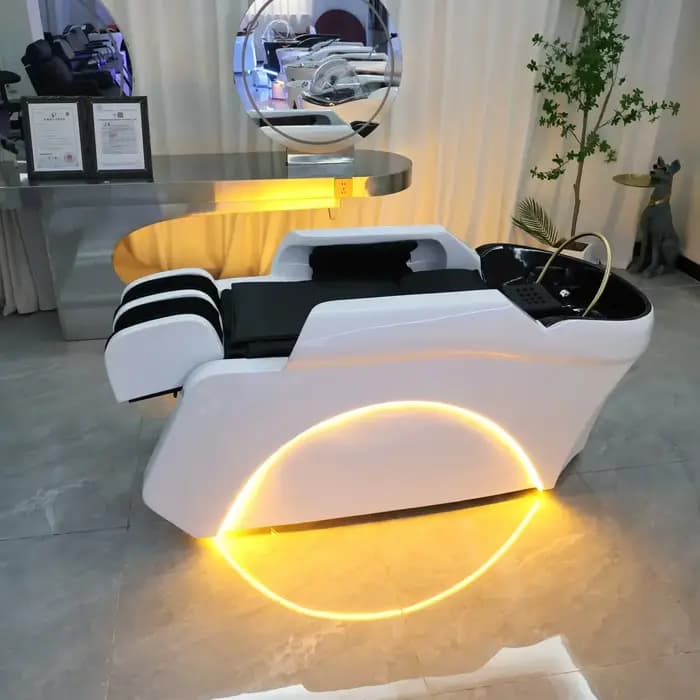 Lit de lavage pour salon de coiffure, équipement de SPA capillaire avec machine de fumigation, table de massage électrique dorsale, mobilier pour salon de coiffure