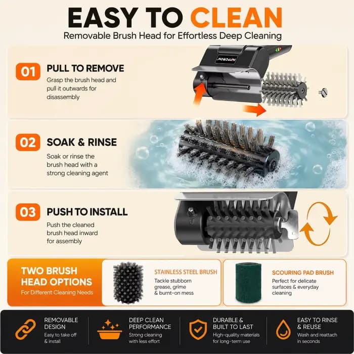 Brosse de nettoyage électrique rechargeable pour barbecue 1100 tr/min