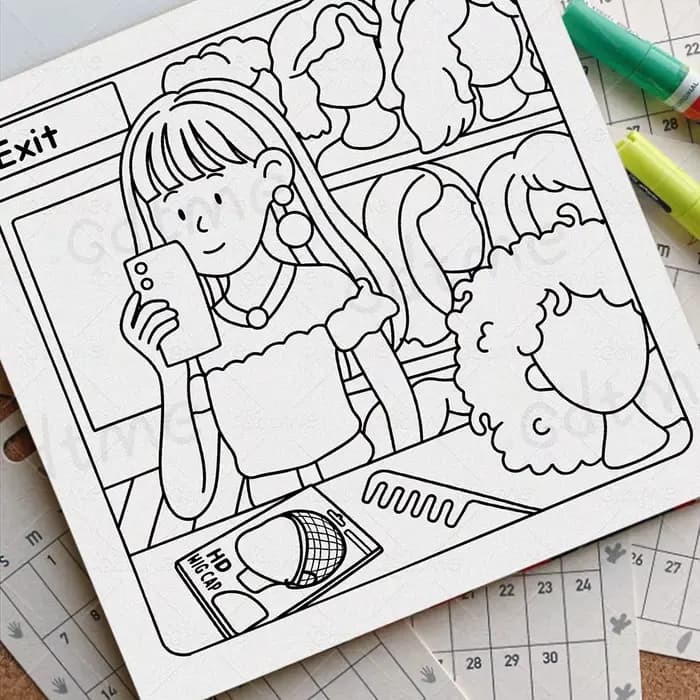  GIRL ERRANDS assis dans le salon, livre de coloriage audacieux et facile pour adultes, livre de dessin mignon, cadeau parfait pour fête et anniversaire