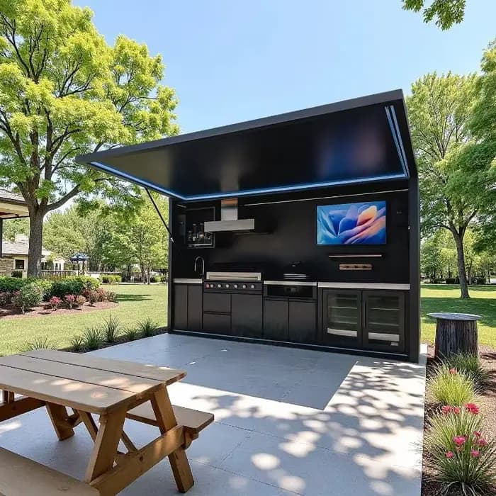 Cuisine extérieure en acier inoxydable, résistante aux intempéries, avec barbecue intégré pour jardin, patio, personnalisable