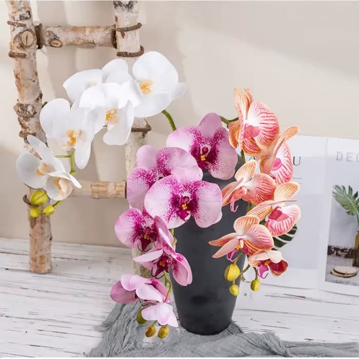 Fleurs artificielles d'orchidée papillon, décoration de table de salon, impression 3D Phalaenopsis, décoration d'intérieur, affichage de fenêtre, 7 têtes