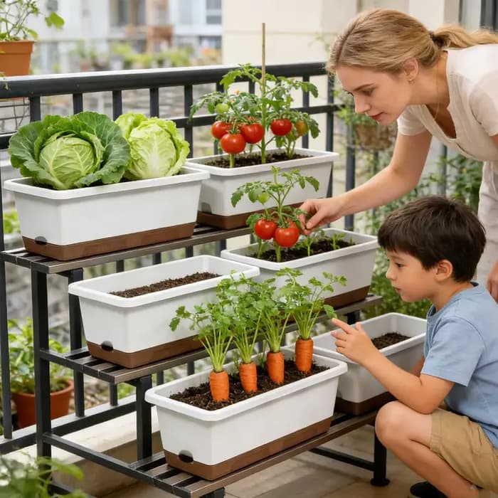 Jardinière auto-arrosante pour la culture de légumes d'intérieur et sur balcon