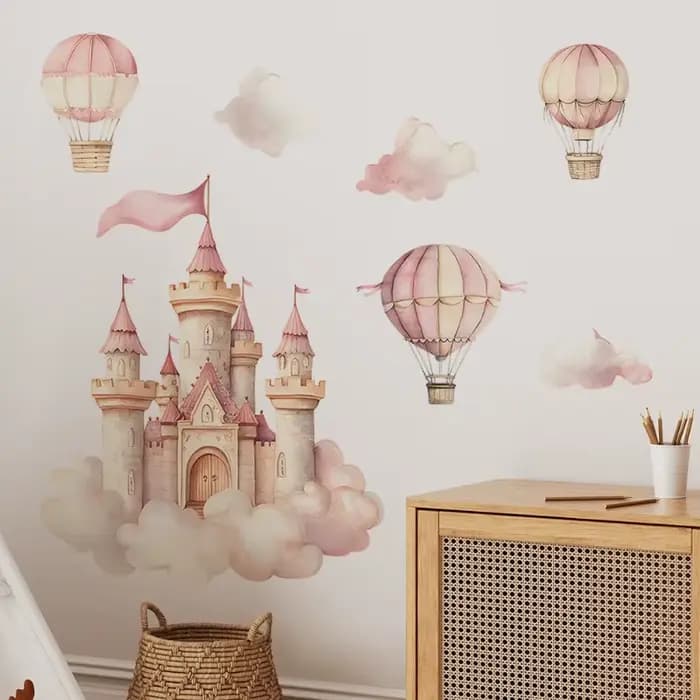 Autocollant mural auto-adhésif en forme de château de rêve, ballon à Air chaud pour chambre à coucher, salon, décoration de la maison