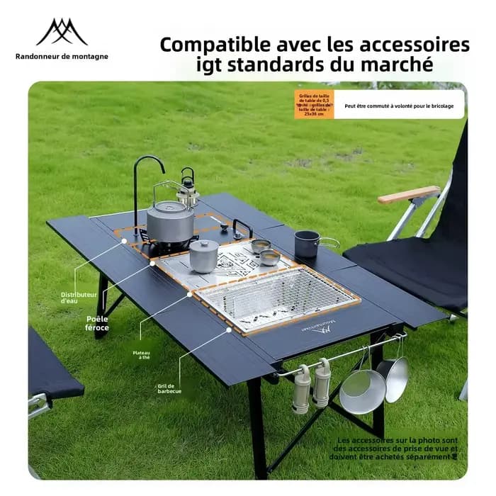 Table de camping pliante IGT, table de cuisson portable IGT pour l'extérieur, 3-5 tables, meubles de camping, table de jardin, table de pique-nique