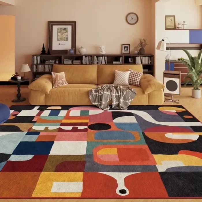 Tapis de salon créatif motif géométrique Dopamine, tapis de chambre à coucher, décoration d'intérieur haut de gamme de luxe léger, tapis de table basse