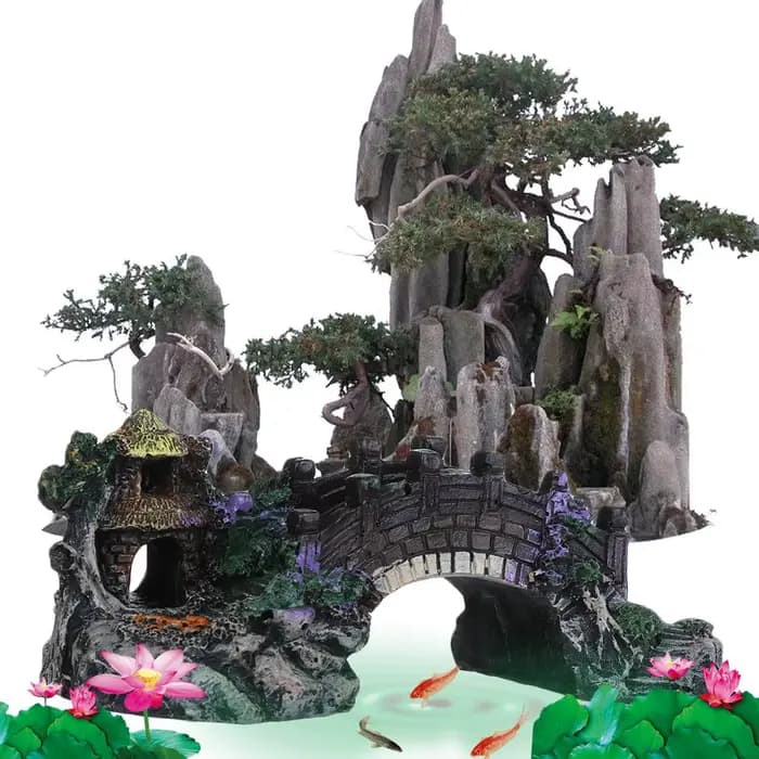 Ornements d'aquarium en résine de rocaille de pont Él, accessoires d'aquarium, arbre d'arbre, plante de faux faux poisson, ornement précieux