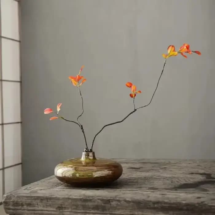 Vase en porcelaine rustique rétro pour la maison, ornements décoratifs pour salon, vase plat, récipient pour arrangement floral, décoration intérieure