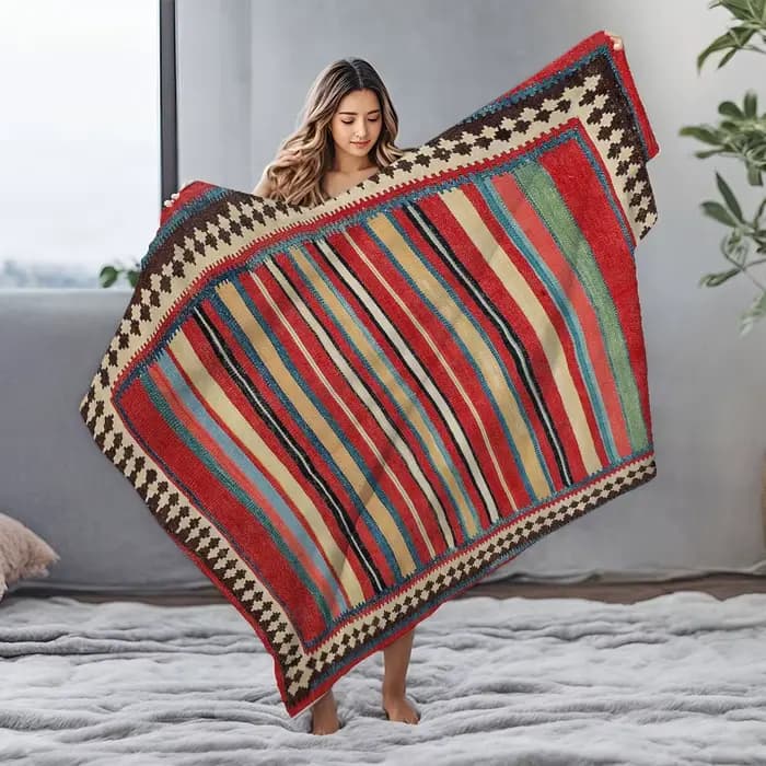 Tapis Kilim rayé Vintage ethnique fait à la main en laine, décoration marocaine pour chambre à coucher et salon, housse de coussin
