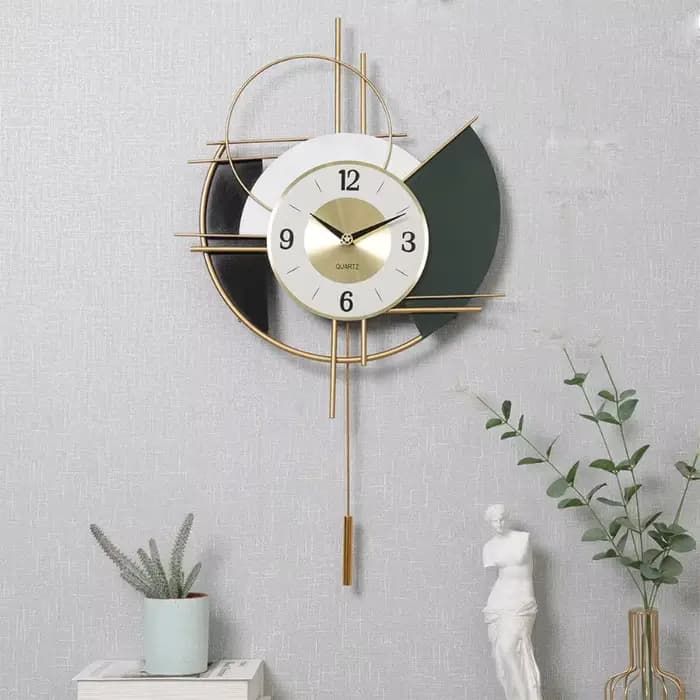 Horloge murale moderne, horloge à pendule en métal de luxe, horloge murale décorative élégante pour l'intérieur, décorations artistiques nordiques pour le salon