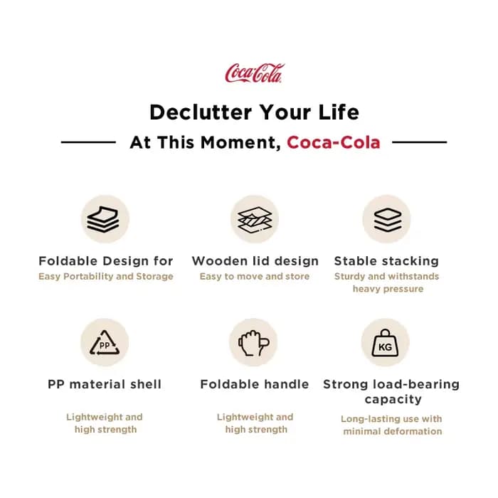 Boîte de rangement pliable Coca-Cola pour l'extérieur, boîte de camping pliable, organisateur de camping, boîte de rangement pour coffre de voiture avec couvercle en bois, rangement domestique