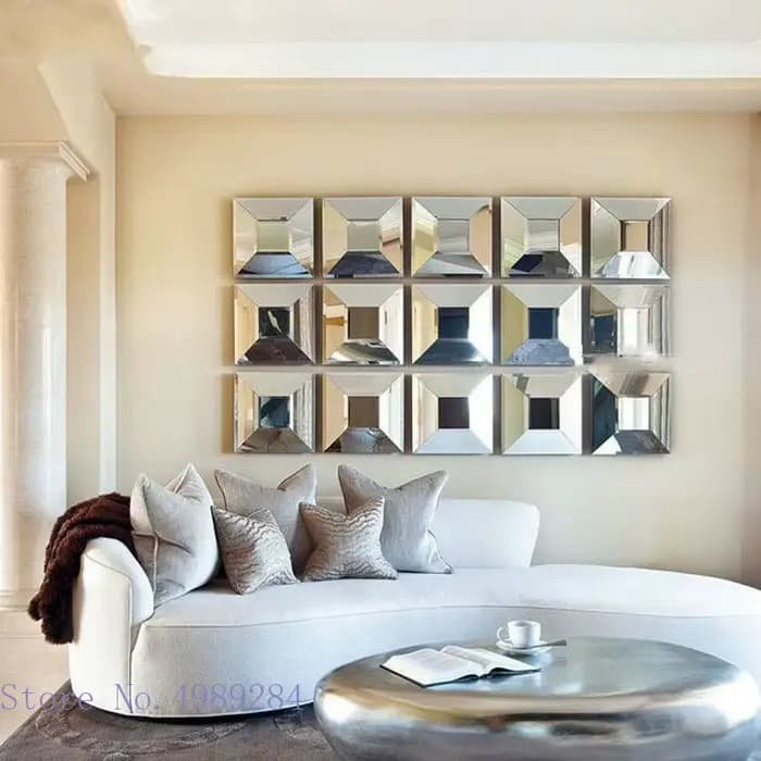 Miroir mural décoratif carré, ornements muraux pour salon, combinaison de miroirs suspendus, accessoires de décoration intérieure