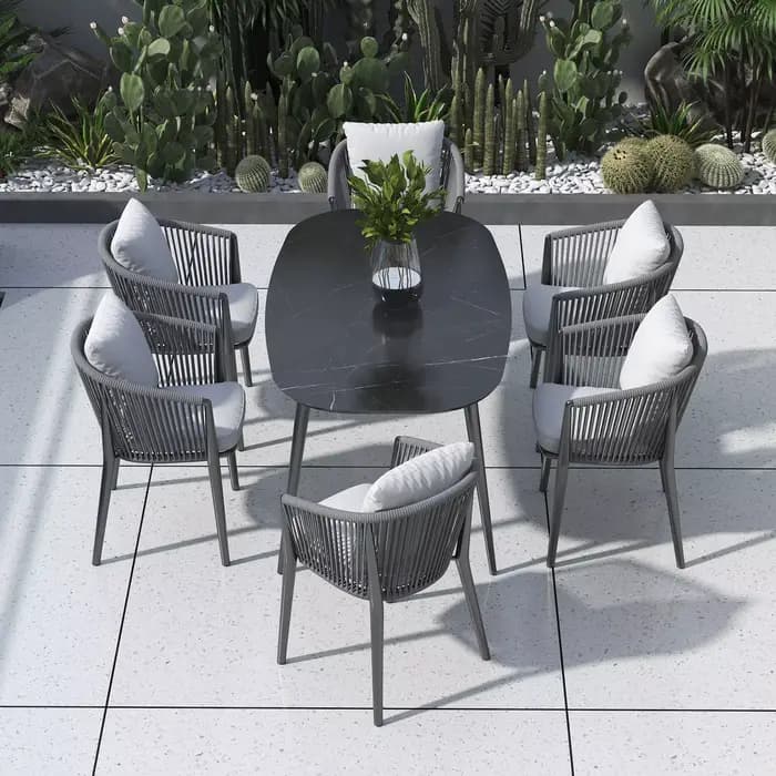 Fulin terrasse extérieur Restaurant Patio jardin ensemble meubles corde tissée chaise de salle à manger extérieure