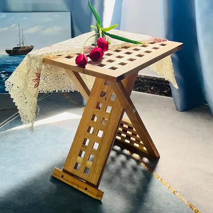 Tables basses de balcon en bois massif, grille carrée, Table de chevet pliante Portable, style nordique Simple, meubles de maison sans installation