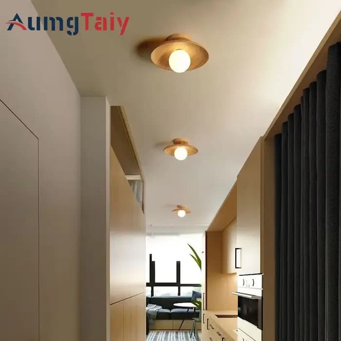 Plafonnier rond en bois plafonnier nordique pour vestiaire chambre salle d'étude couloir décor à la maison éclairage intérieur 12W LED lustres de plafond suspension luminaire plafond lustre chambre ob