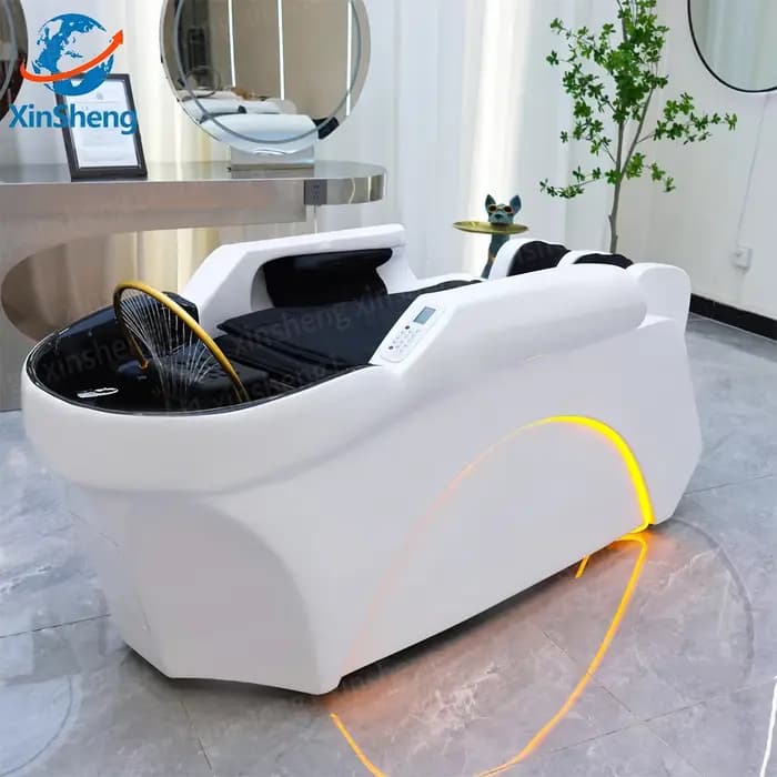 Lit de lavage pour salon de coiffure, équipement de SPA capillaire avec machine de fumigation, table de massage électrique dorsale, mobilier pour salon de coiffure