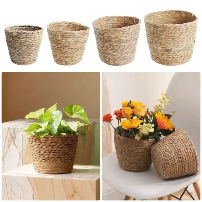 1 pièces pour Terraces de jardin Pot de fleur panier de jardinière rotin paille herbe tissé Pot de fleurs Mini/S/M/L décoration de meubles
