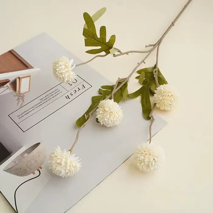 Bouquet de 5 têtes de pissenlits, petites boules de pompons en soie, arrangement floral de mariage, décoration de table à domicile, accessoire photo A6117