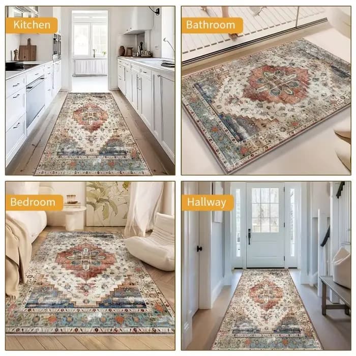 VIKAMA Tapis bohème vintage, grand tapis de salon, tapis de canapé rétro, tapis antidérapant pour chambre à coucher, salle à manger, facile d'entretien, décoration de la maison