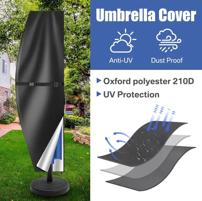 Housse de parasol de patio en tissu Oxford imperméable avec fermeture éclair et support
